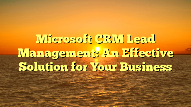 Microsoft CRM Lead Management: An Effective Solution for Your Business