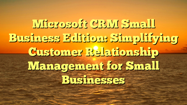 Microsoft CRM Small Business Edition: Simplifying Customer Relationship Management for Small Businesses