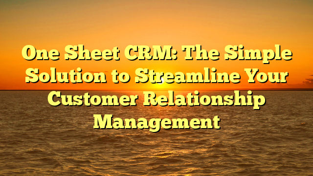 One Sheet CRM: The Simple Solution to Streamline Your Customer Relationship Management